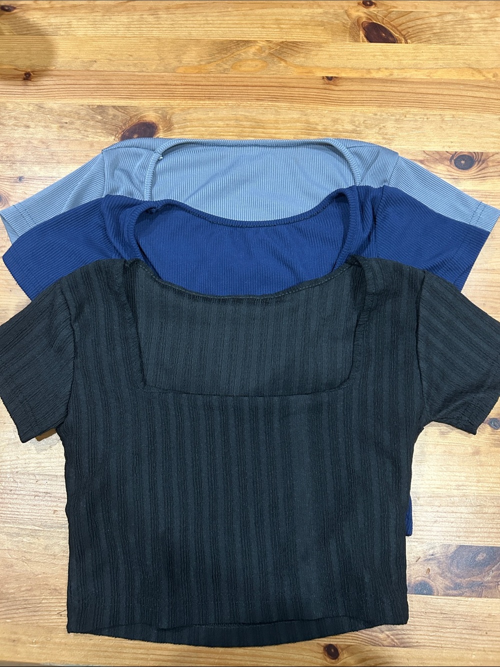 Women’s Square Neck Ribbed Top - Black, Navy, Light Blue